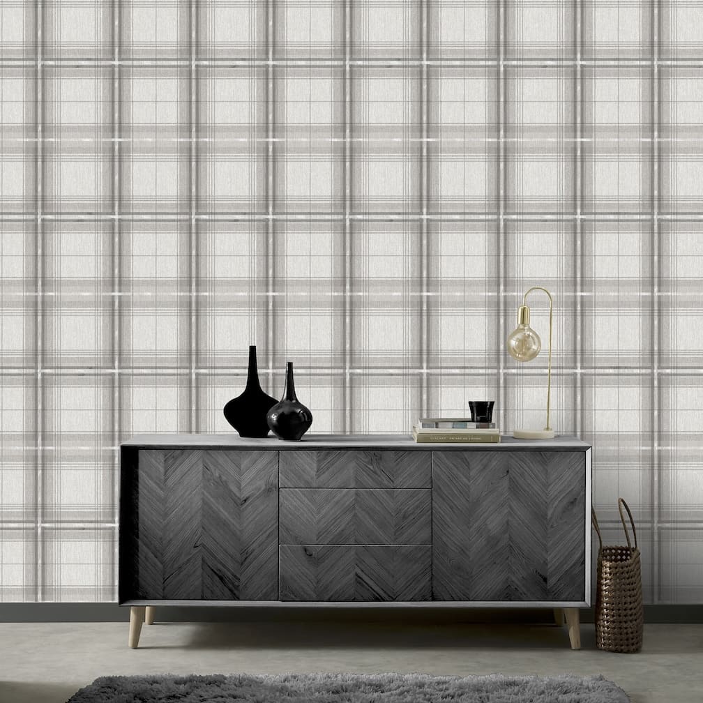903102 - Arthouse - Arthouse Woven Check Grey/White Wallpaper - Decor Warehouse