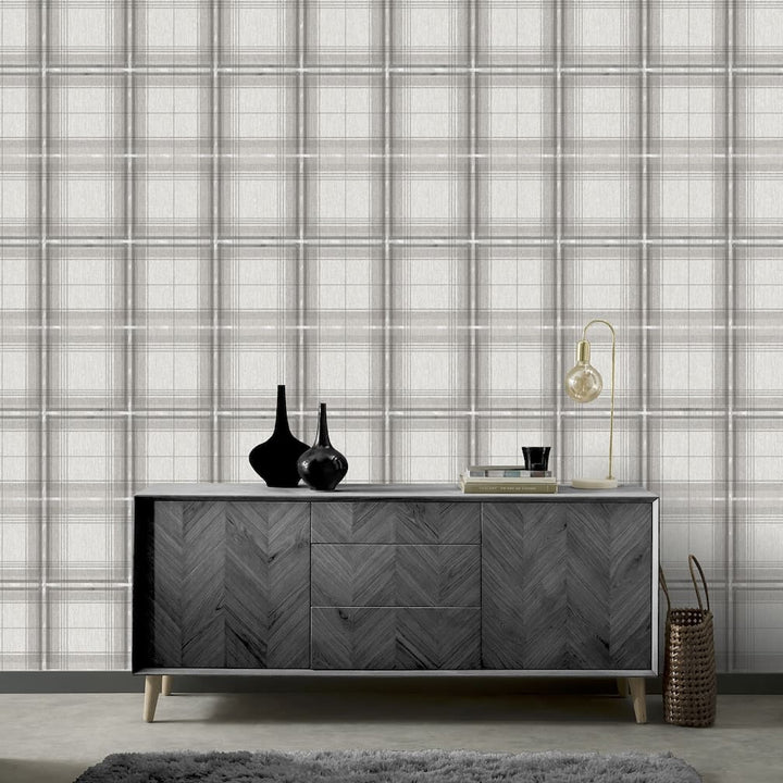 903102 - Arthouse - Arthouse Woven Check Grey/White Wallpaper - Decor Warehouse