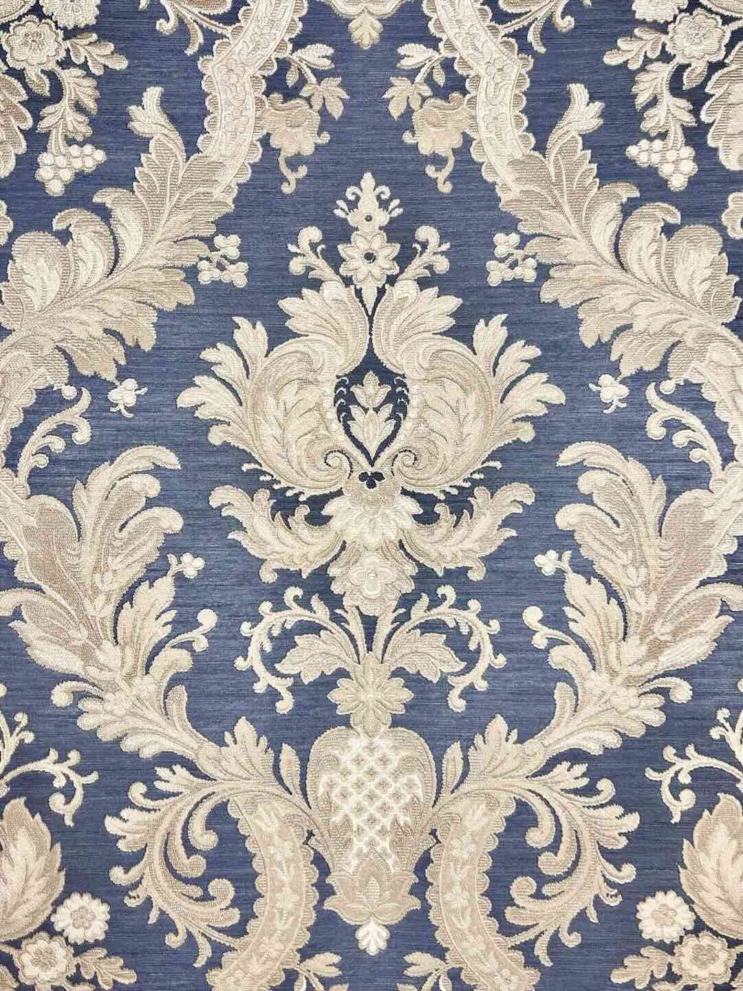 Papel pintado de damasco azul y dorado de Ascot