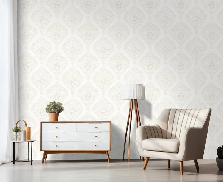  - Ashley Cream & Gold Damask Wallpaper - LT7704 - Decor Warehouse