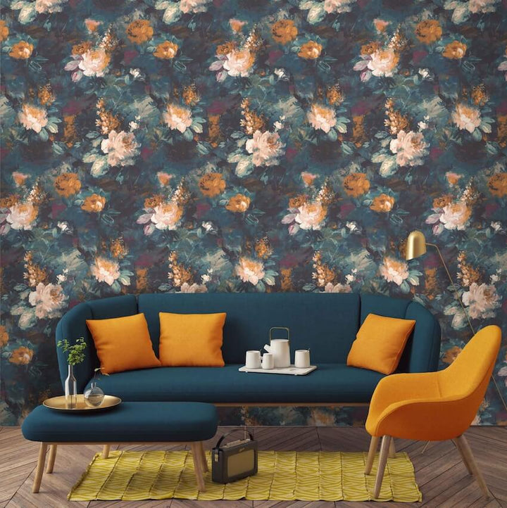 WM-101-Woodchip & Magnolia-Ava Marika Teal / Orange Wallpaper-Decor Warehouse