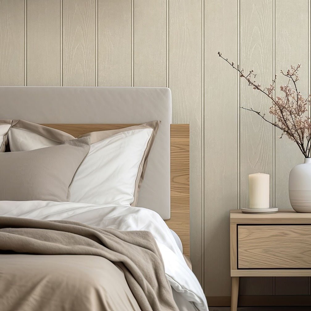 Belgravia Beaded Wood Beige Wallpaper Bedroom