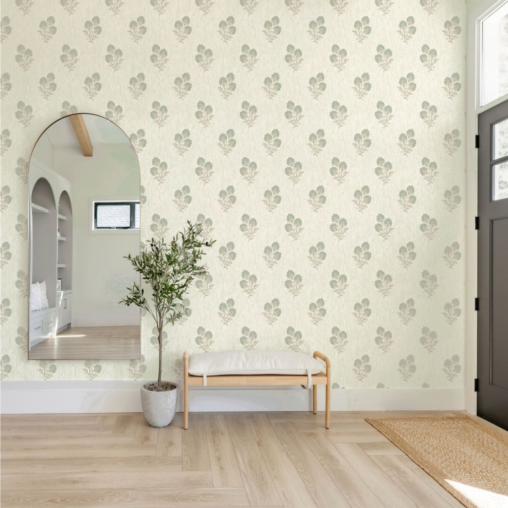 Belgravia Carlotta Green Floral Motif Wallpaper - 9030