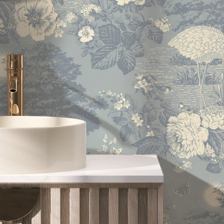 Belgravia Izumi Crane Blue Wallpaper - 742