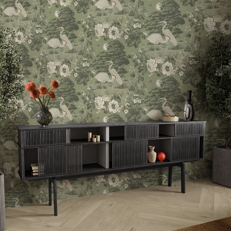 Belgravia Izumi Crane Green Wallpaper - 743
