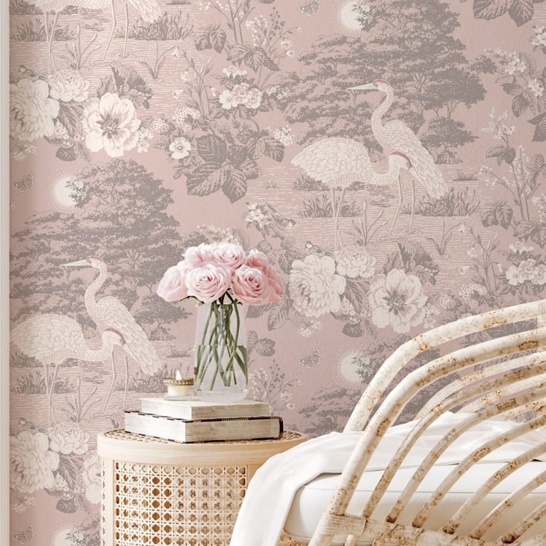 Belgravia Izumi Crane Pink Wallpaper - 741