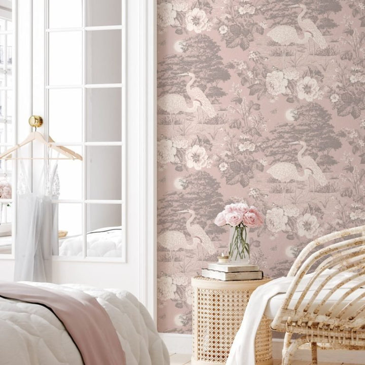 Belgravia Izumi Crane Pink Wallpaper - 741
