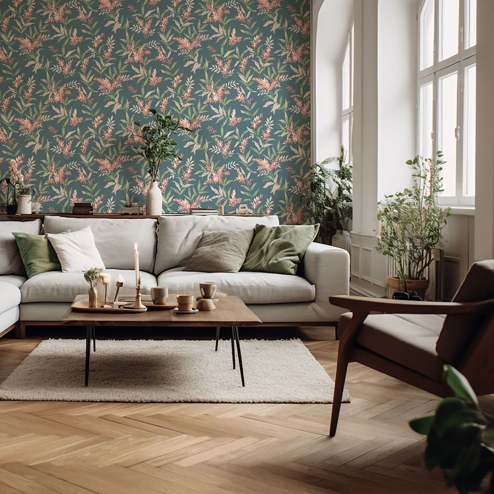 Belgravia Olivia Floral Pink and Sage Wallpaper - 5906
