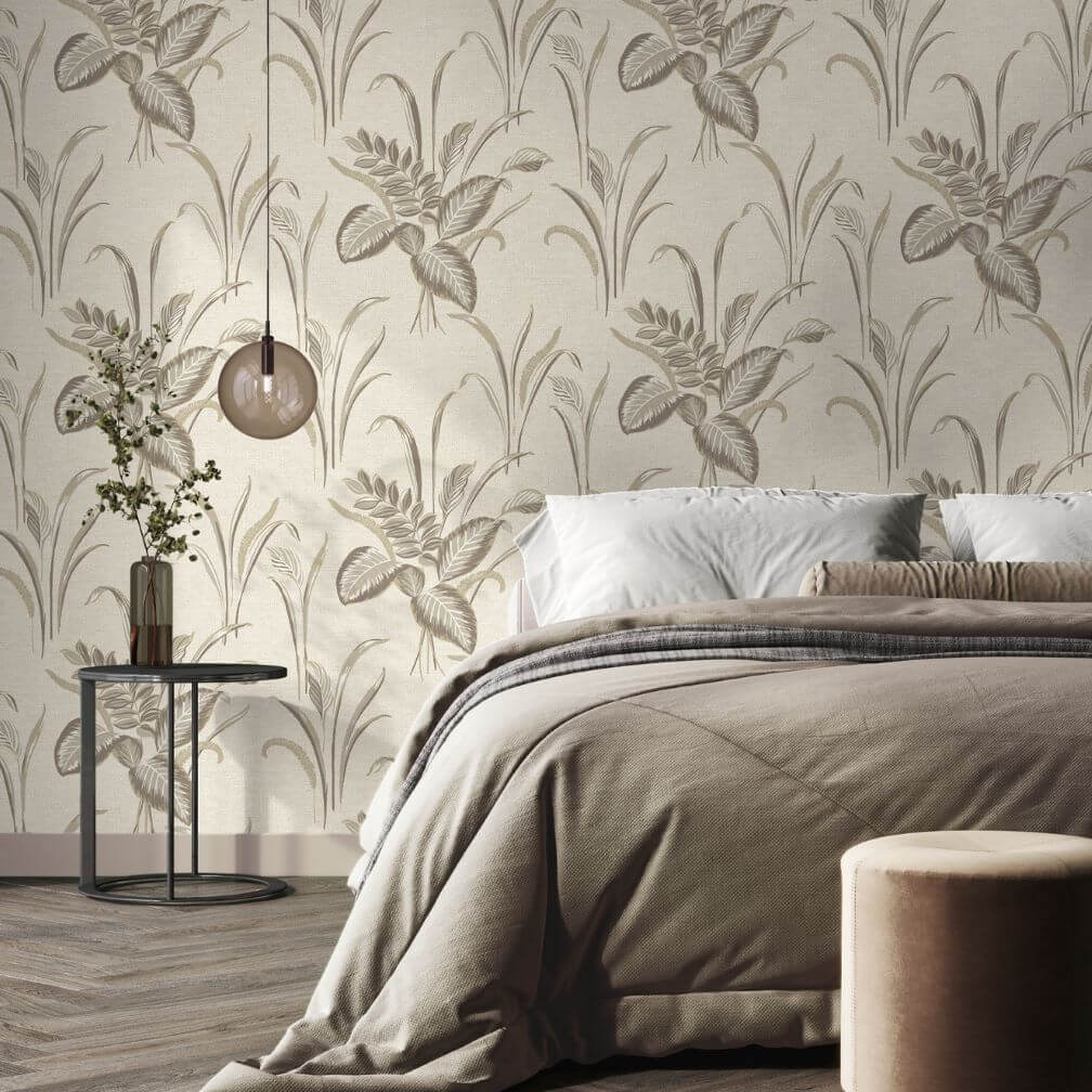 Belgravia Palma Leaf Mocha & Champagne Wallpaper - 9009