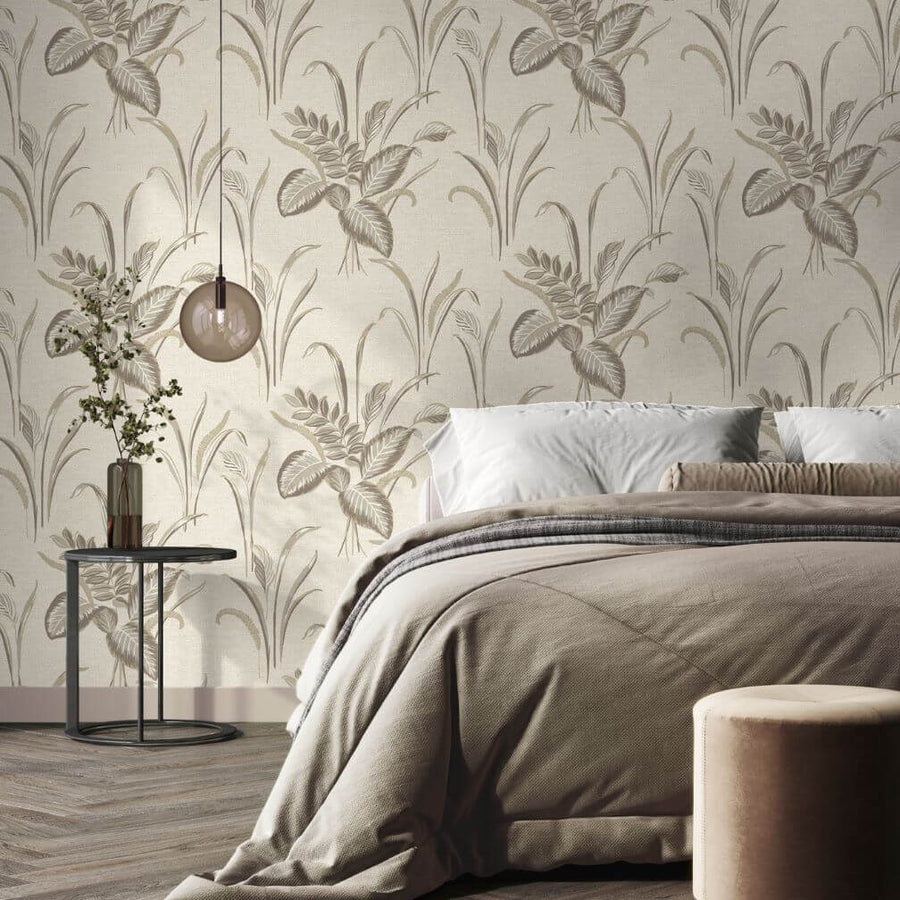 Belgravia Palma Leaf Mocha & Champagne Wallpaper - 9009