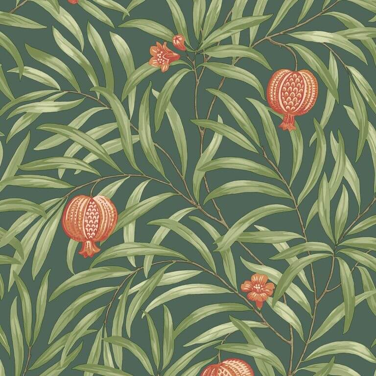 Belgravia Pomegranate Green / Orange Wallpaper - 9613