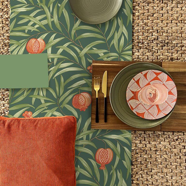 Belgravia Pomegranate Green / Orange Wallpaper - 9613