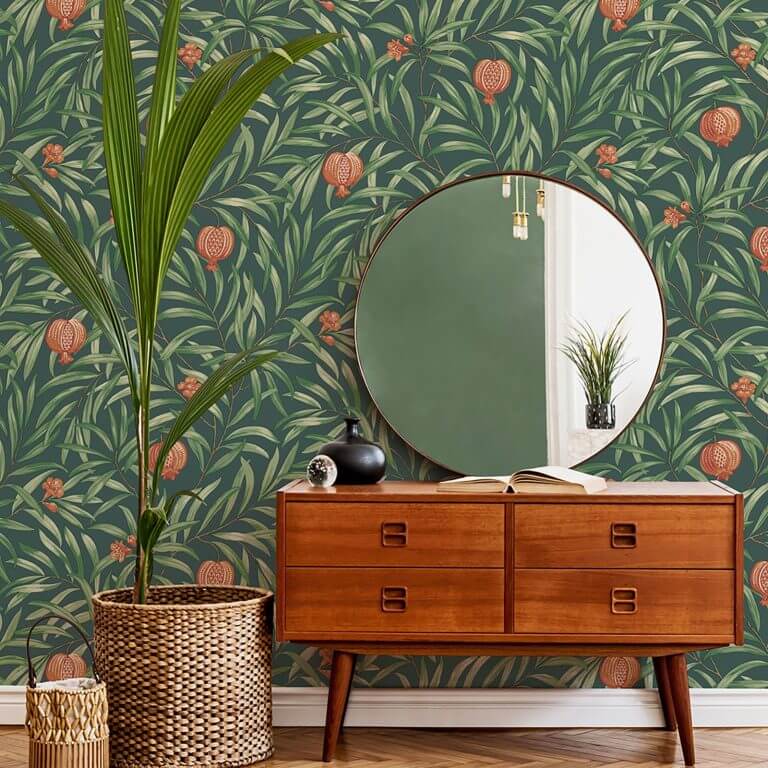 Belgravia Pomegranate Green / Orange Wallpaper - 9613
