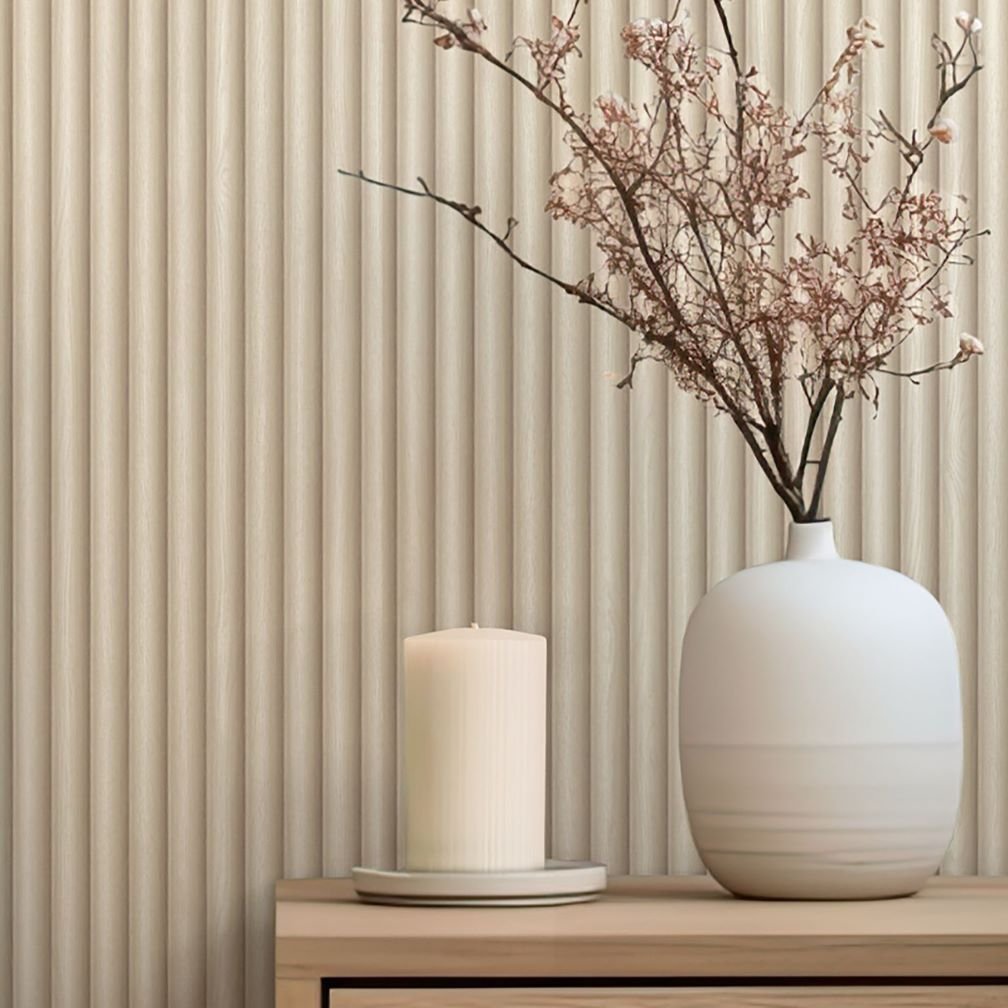 Belgravia Ribbed Wood Cream Wallpaper -
