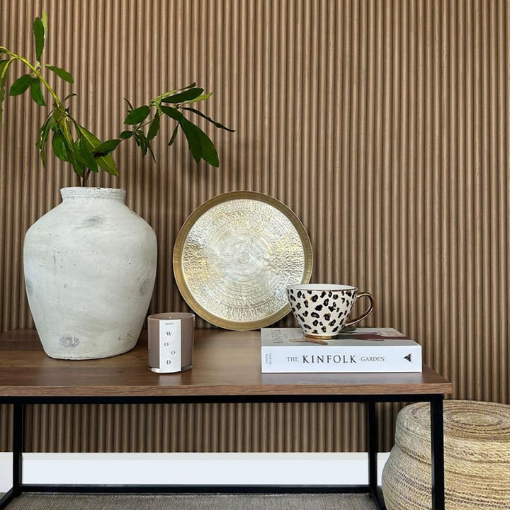 Belgravia Ribbed Wood Walnut Wallpaper - 2323