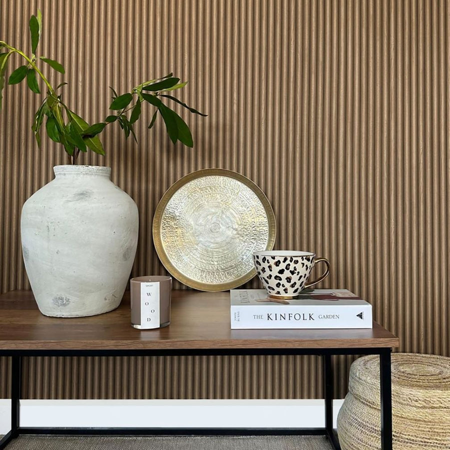 Belgravia Ribbed Wood Walnut Wallpaper - 2323