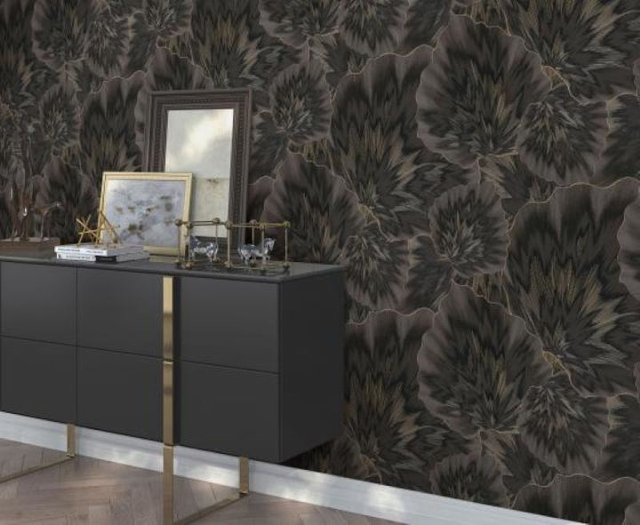 Bliss Floral Black & Gold Wallpaper by Erismann - 10402 - 15