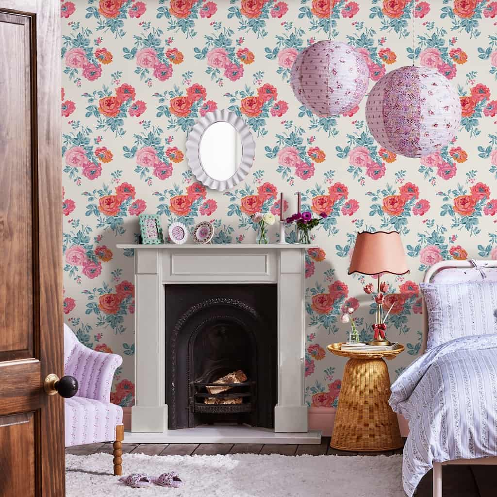 - Cath Kidston Archive Rose Blue & Pink Wallpaper - 125495 - Decor Warehouse