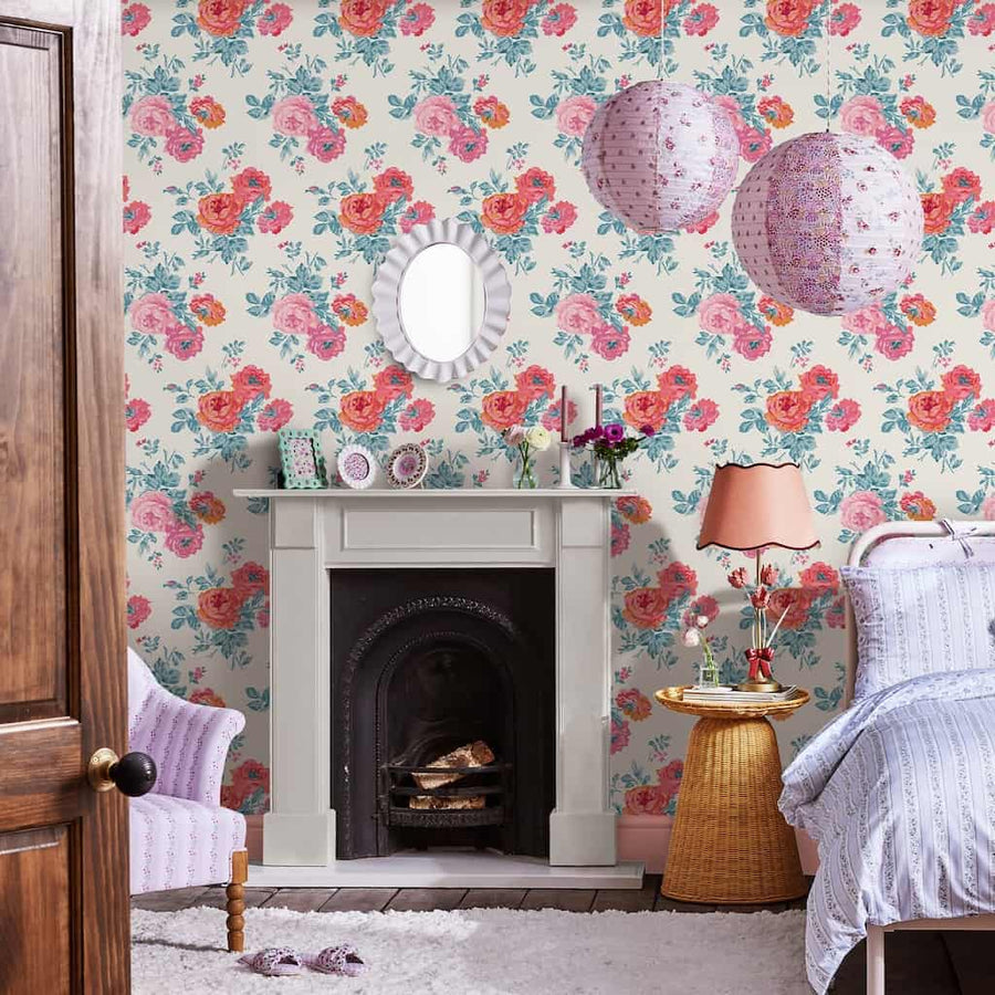  - Cath Kidston Archive Rose Blue & Pink Wallpaper - 125495 - Decor Warehouse