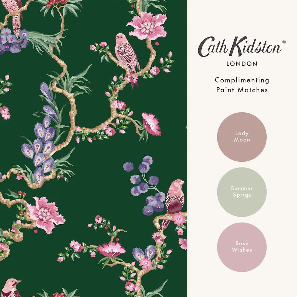 131428 - Cath Kidston Wallpaper - Cath Kidston Birds & Berries Emerald Wallpaper - Decor Warehouse