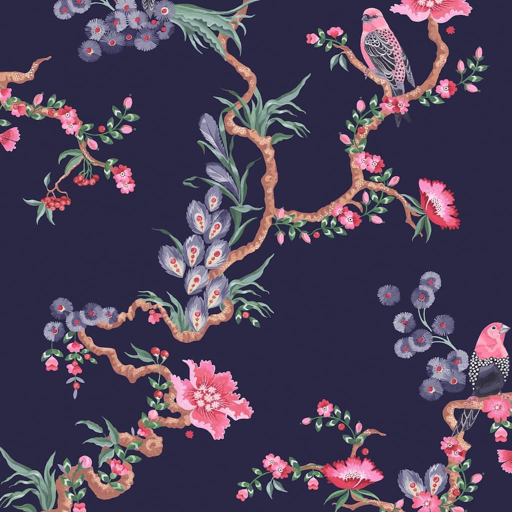  - Cath Kidston Birds & Berries Navy Wallpaper - 131427 - Decor Warehouse