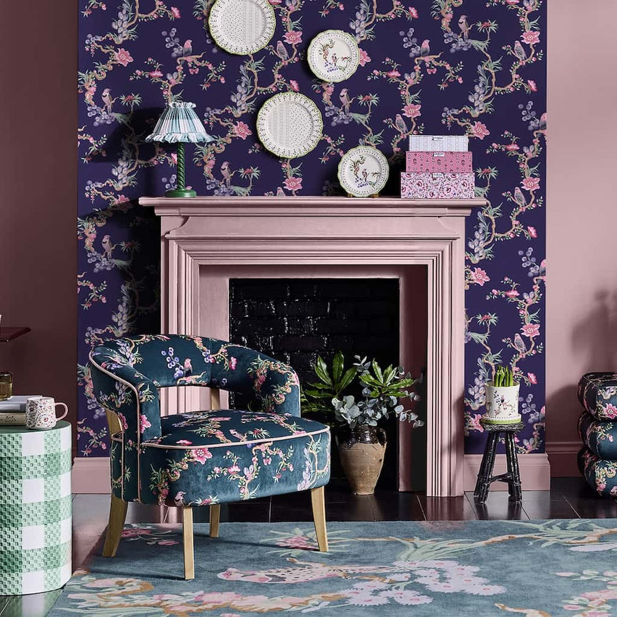  - Cath Kidston Birds & Berries Navy Wallpaper - 131427 - Decor Warehouse