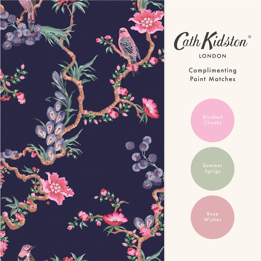  - Cath Kidston Birds & Berries Navy Wallpaper - 131427 - Decor Warehouse