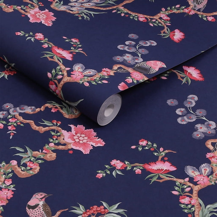  - Cath Kidston Birds & Berries Navy Wallpaper - 131427 - Decor Warehouse