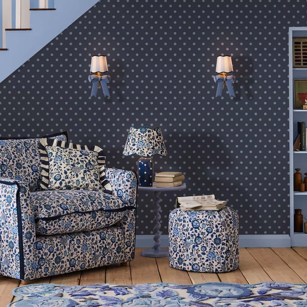 - Cath Kidston Button Spot Navy Wallpaper - 125523 - Decor Warehouse