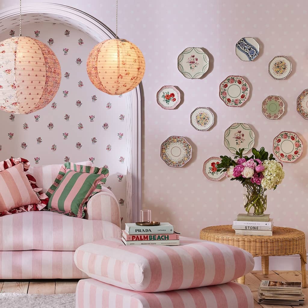 - Cath Kidston Button Spot Pink Wallpaper - 125520 - Decor Warehouse