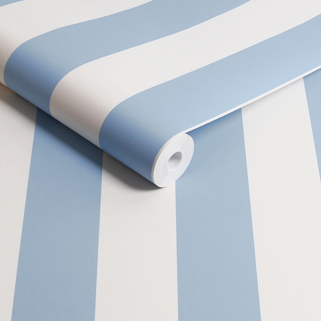 - Cath Kidston Canopy Stripe Blue Wallpaper - 125517 - Decor Warehouse