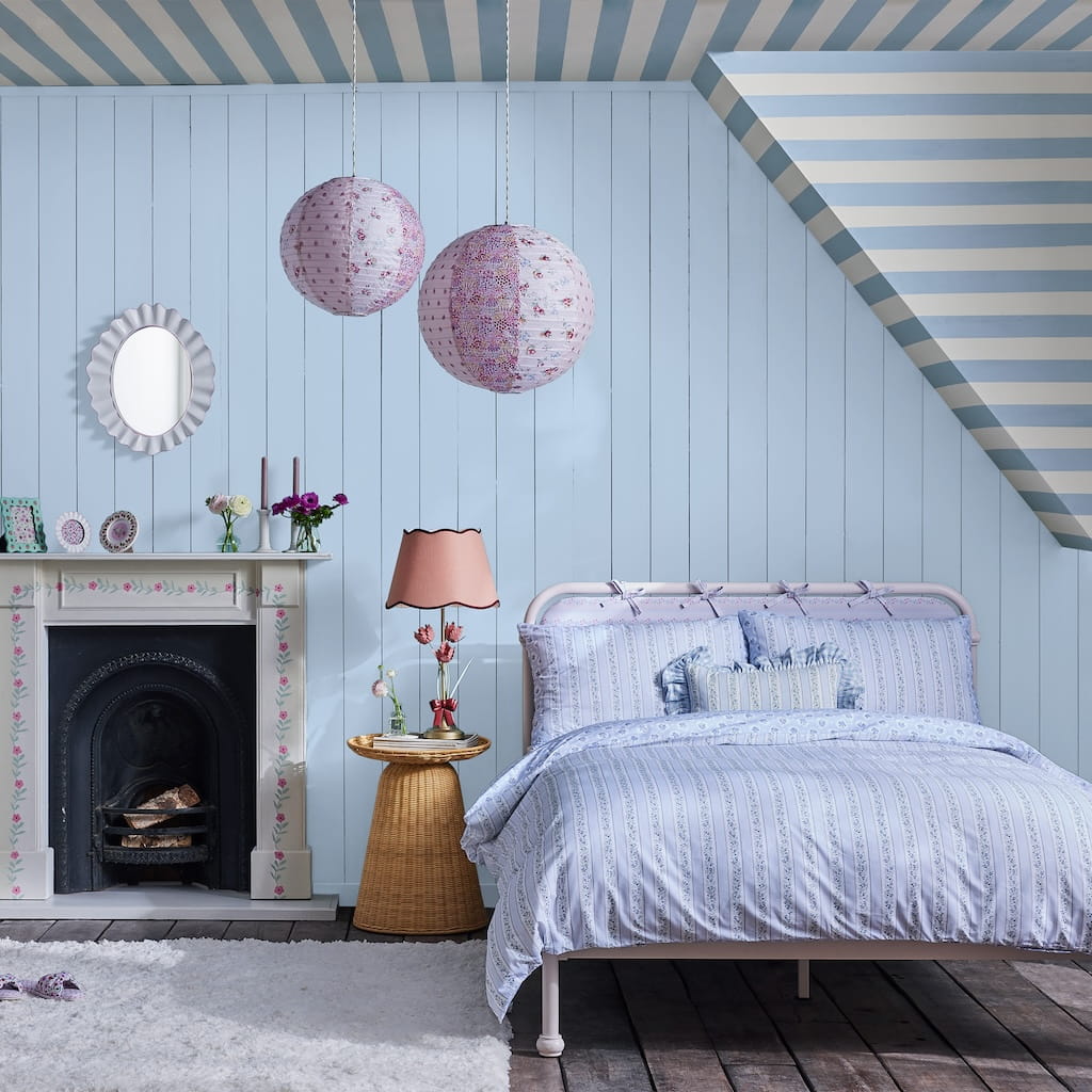 - Cath Kidston Canopy Stripe Blue Wallpaper - 125517 - Decor Warehouse
