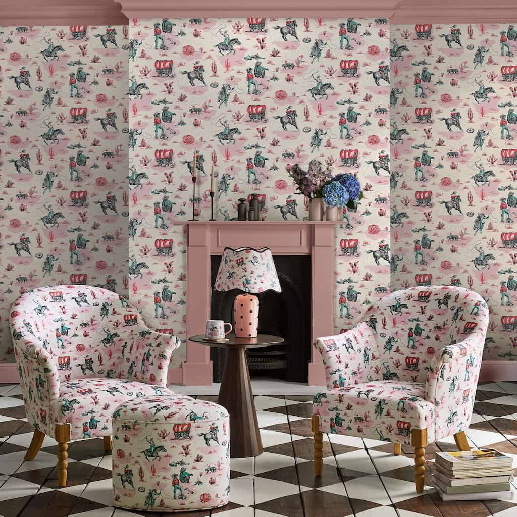 - Cath Kidston Cowgirls Pink Wallpaper - 125534 - Decor Warehouse