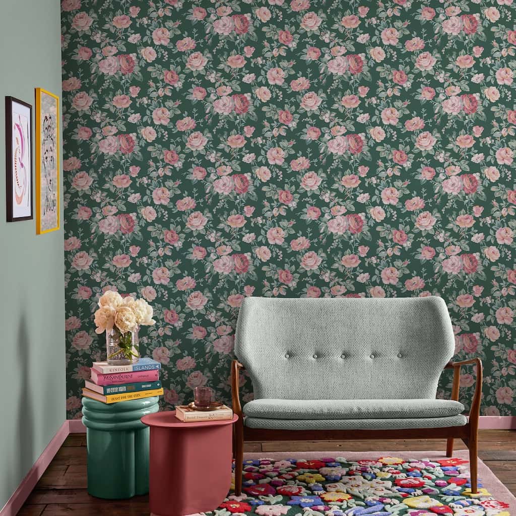 - Cath Kidston Garden Rose Green Wallpaper - 125502 - Decor Warehouse