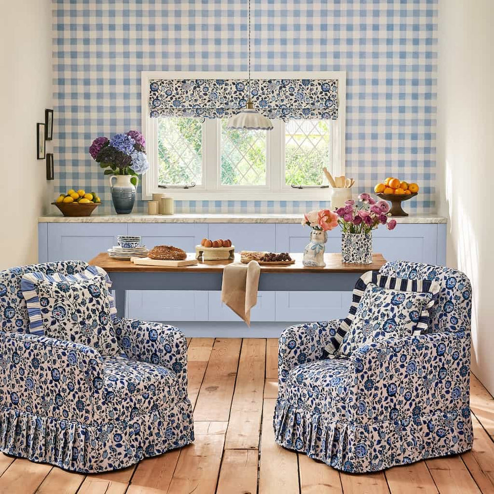  - Cath Kidston Painted Gingham Blue Wallpaper - 125514 - Decor Warehouse