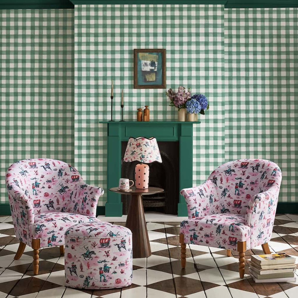  - Cath Kidston Painted Gingham Green Wallpaper - 125516 - Decor Warehouse