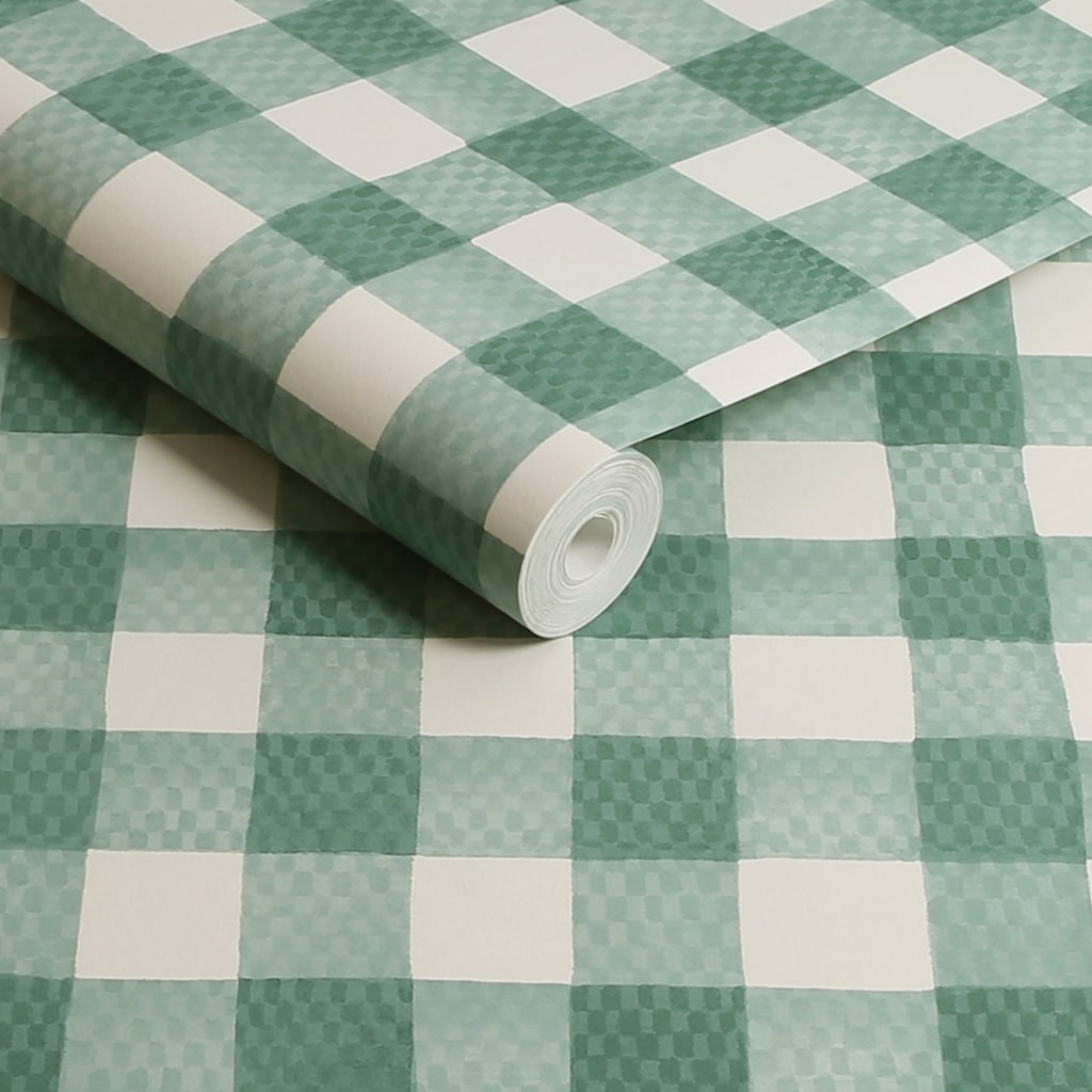 - Cath Kidston Painted Gingham Green Wallpaper - 125516 - Decor Warehouse