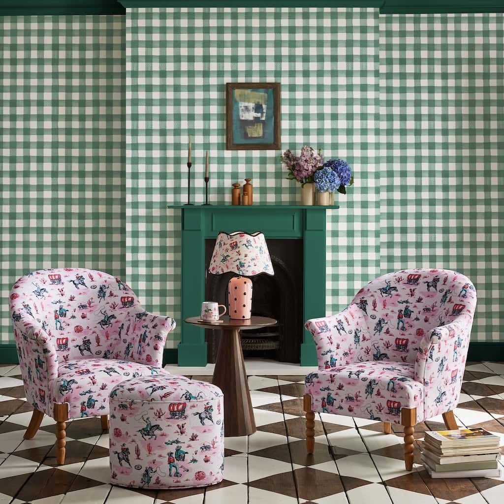 - Cath Kidston Painted Gingham Green Wallpaper - 125516 - Decor Warehouse
