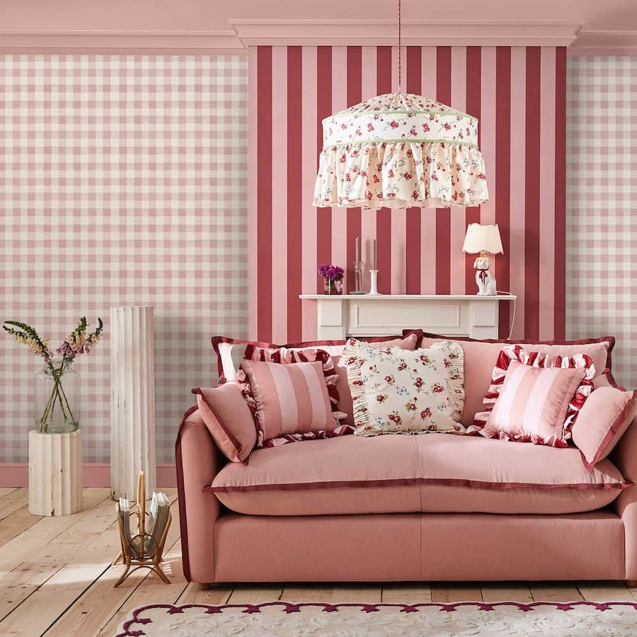  - Cath Kidston Painted Gingham Pink Wallpaper - 125515 - Decor Warehouse