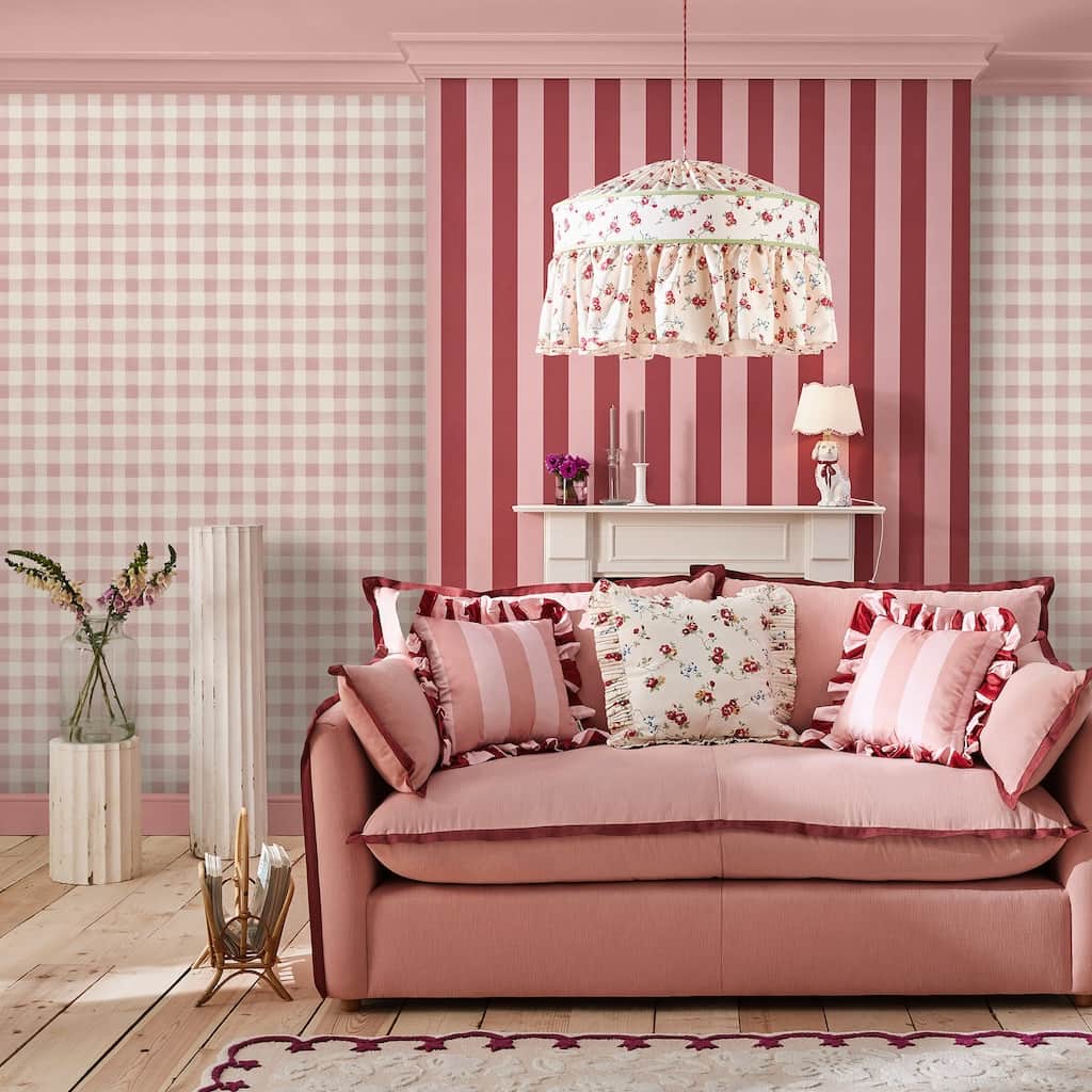 - Cath Kidston Painted Gingham Pink Wallpaper - 125515 - Decor Warehouse