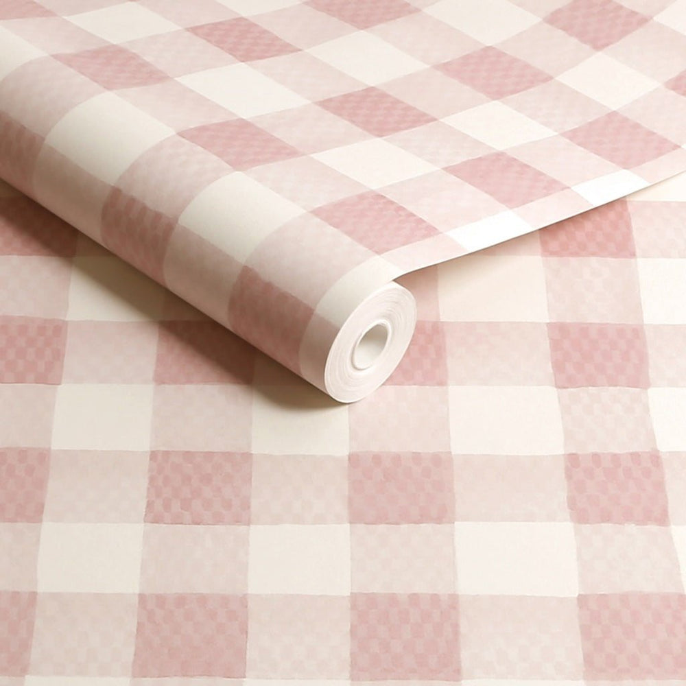  - Cath Kidston Painted Gingham Pink Wallpaper - 125515 - Decor Warehouse