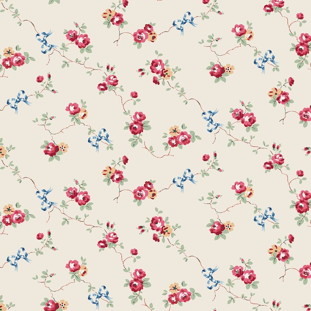 125511 - Cath Kidston - Cath Kidston Rose & Bows Cream Wallpaper - Decor Warehouse