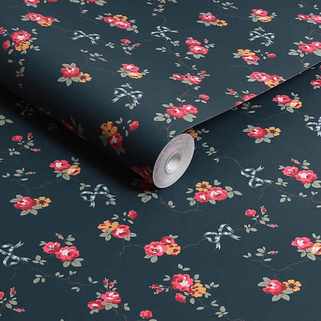 - Cath Kidston Rose & Bows Navy Wallpaper - 125512 - Decor Warehouse
