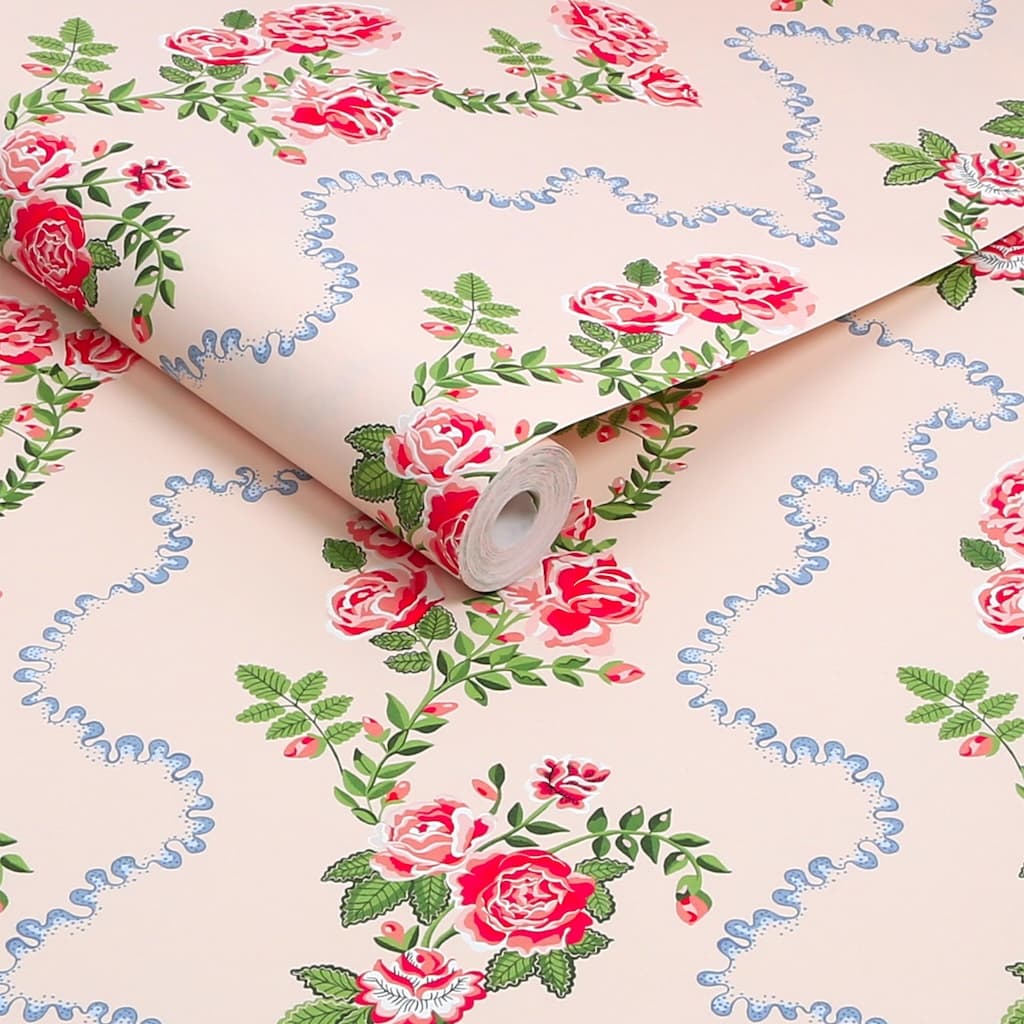 131422 - Cath Kidston Wallpaper - Cath Kidston Rose Flutter Pink Wallpaper - Decor Warehouse