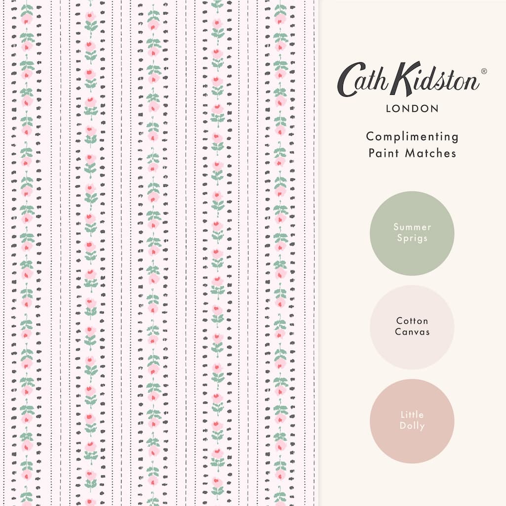 131424 - Cath Kidston Wallpaper - Cath Kidston Rose Ticking Stripe Pink Wallpaper - Decor Warehouse