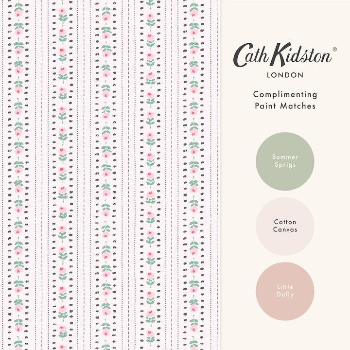 131424 - Cath Kidston Wallpaper - Cath Kidston Rose Ticking Stripe Pink Wallpaper - Decor Warehouse