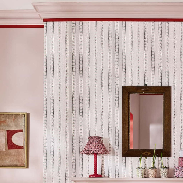 131424 - Cath Kidston Wallpaper - Cath Kidston Rose Ticking Stripe Pink Wallpaper - Decor Warehouse