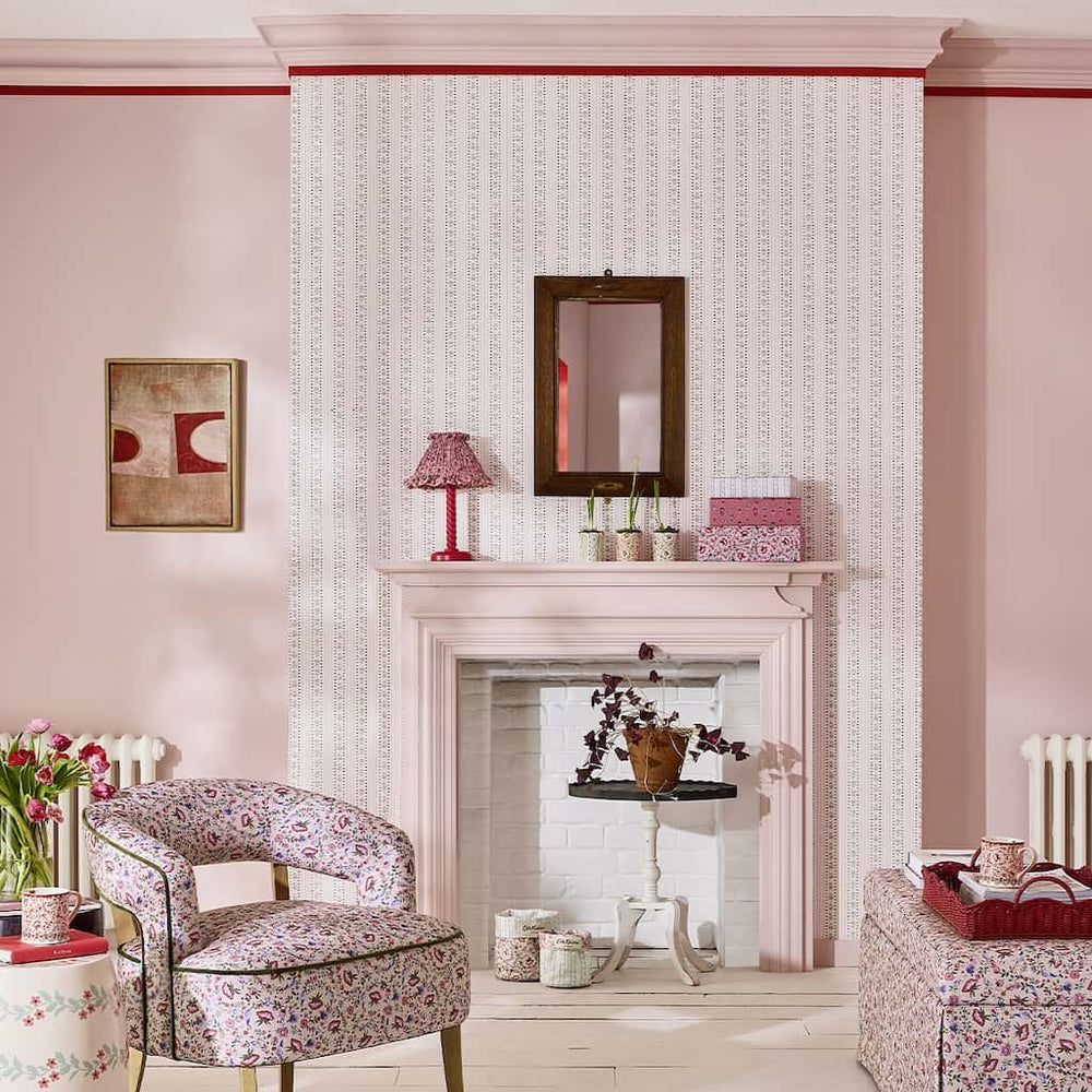 131424 - Cath Kidston Wallpaper - Cath Kidston Rose Ticking Stripe Pink Wallpaper - Decor Warehouse