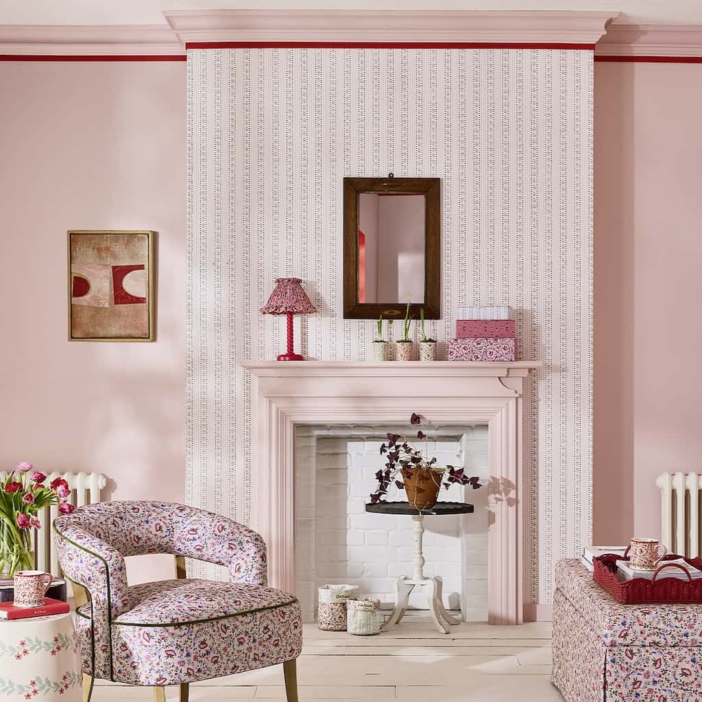 131424 - Cath Kidston Wallpaper - Cath Kidston Rose Ticking Stripe Pink Wallpaper - Decor Warehouse