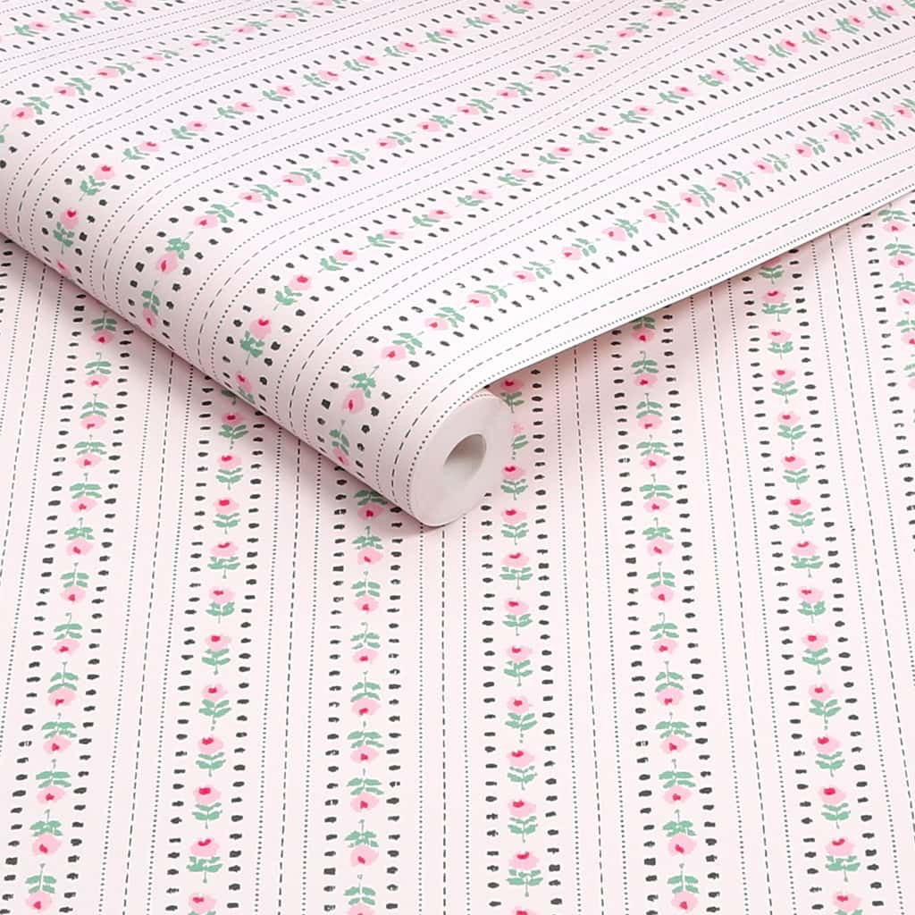 131424 - Cath Kidston Wallpaper - Cath Kidston Rose Ticking Stripe Pink Wallpaper - Decor Warehouse